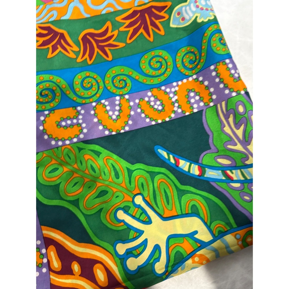 Blu Jan Barwick Silk Scarf Lizard Tropical Tribal Print Square 34x34 Multi Color - Picture 4 of 11